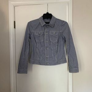 Talbots Navy Check Jean Jacket   Sz XS